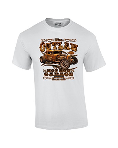 Hot Rod Classic Cars T-Shirt The Outlaw Garage Genuine Stolen Parts Vintage Vehicles Tee Mechanic Car Enthusiast Racing -White-XXL