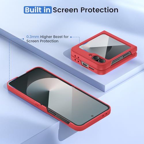Image of Ruky for Samsung Z Flip 6 Slim Case, Red | Hard PC Anti-Scratches Shockproof Girls Women Protective Phone Covers for Samsung Galaxy Z Flip 6, Red
