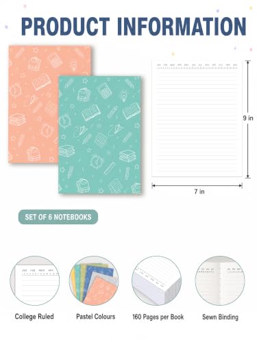 Image of DOODLE Notemate A4 Notebook Pack of 6 | 160 Pages Each | Smooth Paper | Minimal Design Notebooks for School, College, Office, Notes, Lists, Study & Everyday Writing