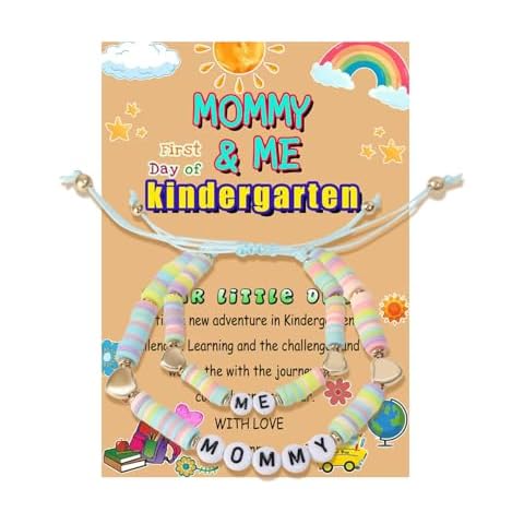 Unijew First Day of Kindergarten Bracelet, Mommy and Me Bracelet Set for 2 First Day of School Gifts Back to Schoo for Boys Girls and Mommy Cover