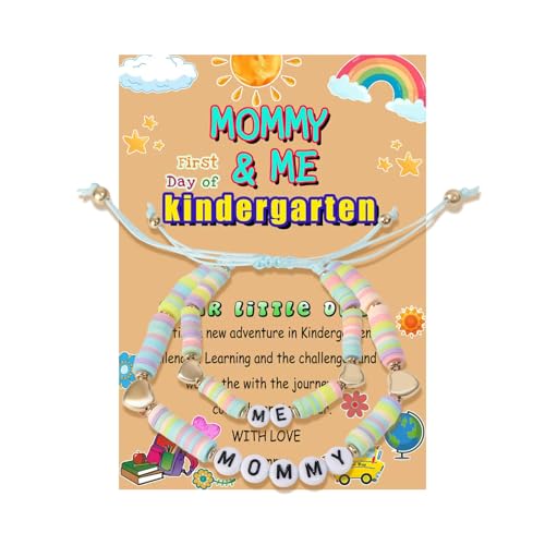 First Day of Kindergarten Bracelet, Mommy and Me Bracelet Set for 2 First Day of School Gifts Back to Schoo for Boys Girls and Mommy