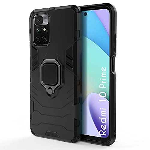 Image of WOW IMAGINE Polycarbonate Bumper Back Case For Xiaomi Mi Redmi 10 Prime with In-Built Ring Holder & Kickstand(Carbon Black)