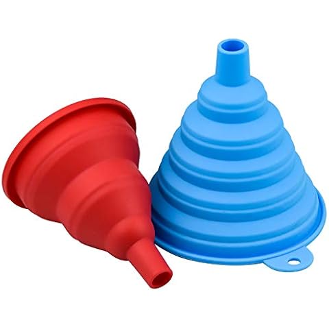 2 Pieces Silicone Collapsible Funnel Set 100% Food Grade Folding Hopper for Liquid and Powder Transfer Home & Kitchen, 40℃ - 230℃, Red Blue Cover