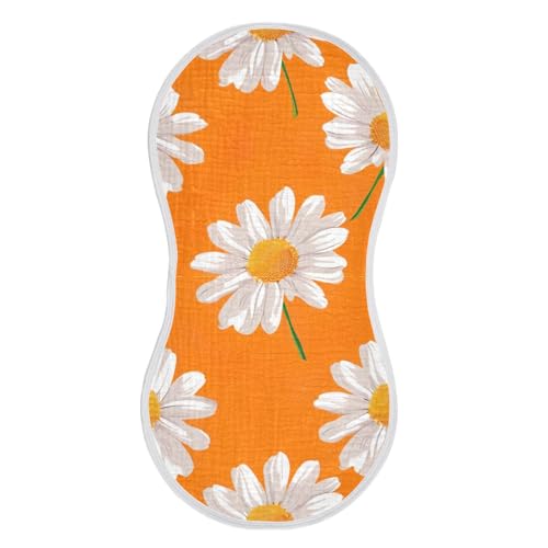 Baby Burp Cloths, Soft Absorbent Burping Cloths for Babies, Cotton Milk Spit Up Rags, Large Size for Newborns, Baby Boys and Girls (White Daisies Orange)