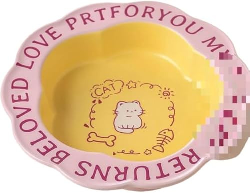 KOKUMONセラミックフラワーキャットボウル キャットフードボウル スローフードボウル 倒れにくい 猫用ドリンクボウル 天然竹製スタンド脚付き ペットフードボウル 給餌ボウル ペット用品 猫の餌やり 滑り止め付き 猫用食器 取り外し可能 食べやすい