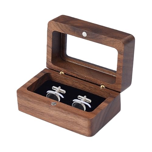 NICENEEDED Boîte à Boutons de Manchette Carrée en Noyer avec Fenêtre Petit Présentoir à Boutons de Manchette avec Un Seul Emplacement Boîtes de Rangement pour...