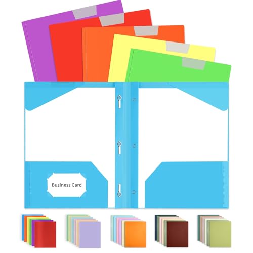 Sooez 6 Pack Plastic Folders with Pockets and Prongs, 3 Prong Folders with Pockets and Writable Label, Heavy Duty 2 Pocket Folders with Brads, Letter Size Colored Prong Folders Back to School Supplies