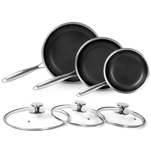 Innerwell Pfannenset 3-teilig 20+24+28 cm aus Edelstahl mit Deckel, Induktionsgeeignet,...