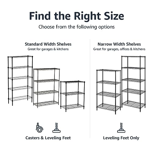 Amazon Basics 4-Shelf Adjustable, Heavy Duty Storage Shelving Unit on 2.9'' Wheel Casters, Metal Organizer Wire Rack, Black (36L x 14W x 57.75H) by Amazon Basics - Image 3