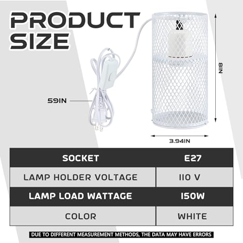 Image of VIHOSE 1 Pcs Reptile Heat Lamp Guard with 150W Ceramic Heat Emitter Basking Anti Scald Heating Lamp Holder Mesh Cage Reptile Protection Lampshade for Lizard Snake Without Bulb (4 Inch,White,White)