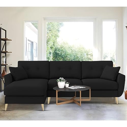 Image of BRAXTON Lindel LHS 4 Seater L Shape Sofa Set for Living Room (Black) Premium Velvet Fabric Sofa