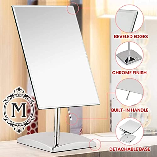 Large Tabletop Face Mirror With Stand - True No Magnification Single Sided Mirror For Retail Store Display Counter, Table Top Vanity & Bathroom Countertop - Frameless Rectangle 9.8" X 7" #TOP2