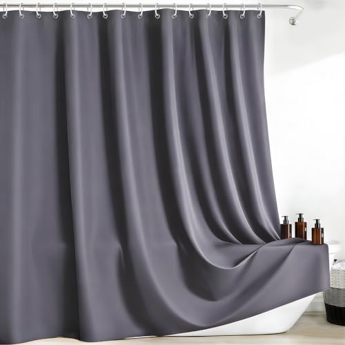 FAVORTALK Duschvorhang Shower Curtain 240X200 Duschvorhänge Waschbar Anti Schimmel Mit Gewicht 16 Duschvorhang Ringe Extra Groß Badewanne Vorhang aus Polyester Dunkelgrau H200 x B240 cm (1er Pack)