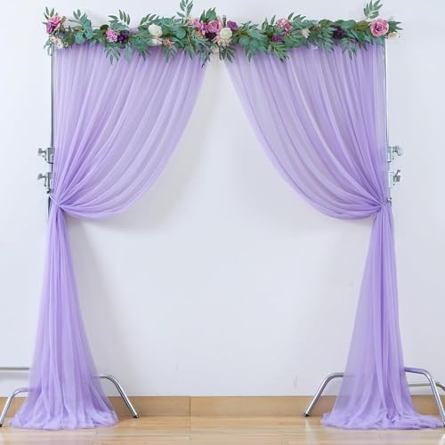 Image of 2pcs Backdrop Decoration Net Tulle Large Size, Nylon Made, Reusable, Soft, Wrinkled Free, 8 x 5 ft Each, Cabana Tent Party Decoration Items for Birthday, Anniversary (Lavender)