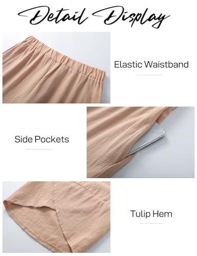 Flygo Womens Linen Pants Casual Capri Pants for Summer Cropped Palazzo Lounge Pants Elastic Waist Baggy Trousers(Khaki-L), Large3