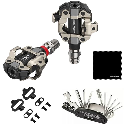 Favero Assioma Pro MX-1 Upgraded Single-Sided Power Meter Pedals Bundled with Extra SPD Cleats, Cleaning Cloth and Multi Tool Kit