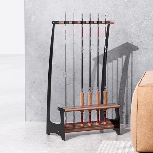 KK-GAL Fishing Rod Holder, Space-Saving Fishing Pole Display Stand, Fishing Gear Storage Up To 6 Rods, Vertical Fishing Rod Rack Floor Storage, Solid Wood Fishing Rod Holders for Garage