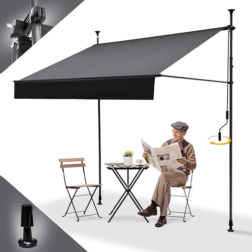BelleMax Klemmmarkise ohne Bohren mit Handkurbel, Balkonmarkise UV-beständig höhenverstellbar & wasserabweisend, Markise Sonnenschutz für Balkon Terrasse & Garten (Anthrazit 150 cm x 125 cm)