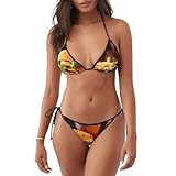 Chicken Leg Burger Drink Print Stylish Bikini Sets for Women,Soft Comfortable Bathing Suits,Perfect for Beach and Pool Black