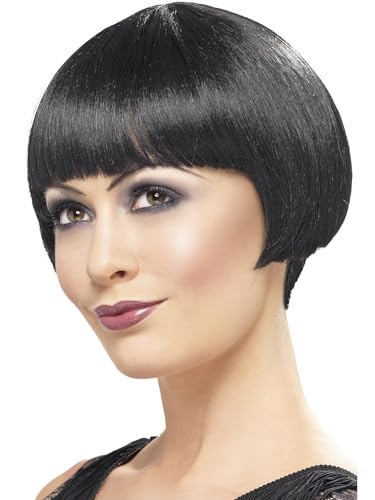 Smiffys Perruque bob de délurée des années 20, noire, cheveux courts Halloween