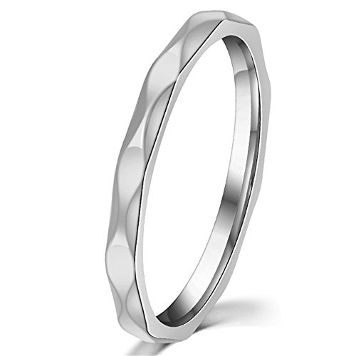 Fashion Month Women 2mm Wave Prismatic Pattern White Gold Ring Engagement Wedding Lady Finger Thin Stainless Steel Band