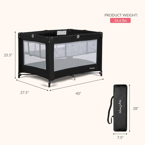 Dream On Me Zazzy Portable Playard with Bassinet in Black, Lightweight Packable and Easy Setup Baby Playard with Mattress and Travel Bag - Image 4