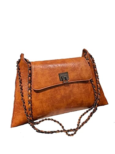 Shoulder carry bag Hand Bag/Elegant Flap novelty Bag PU leather plain shoulder Bag(Brown)