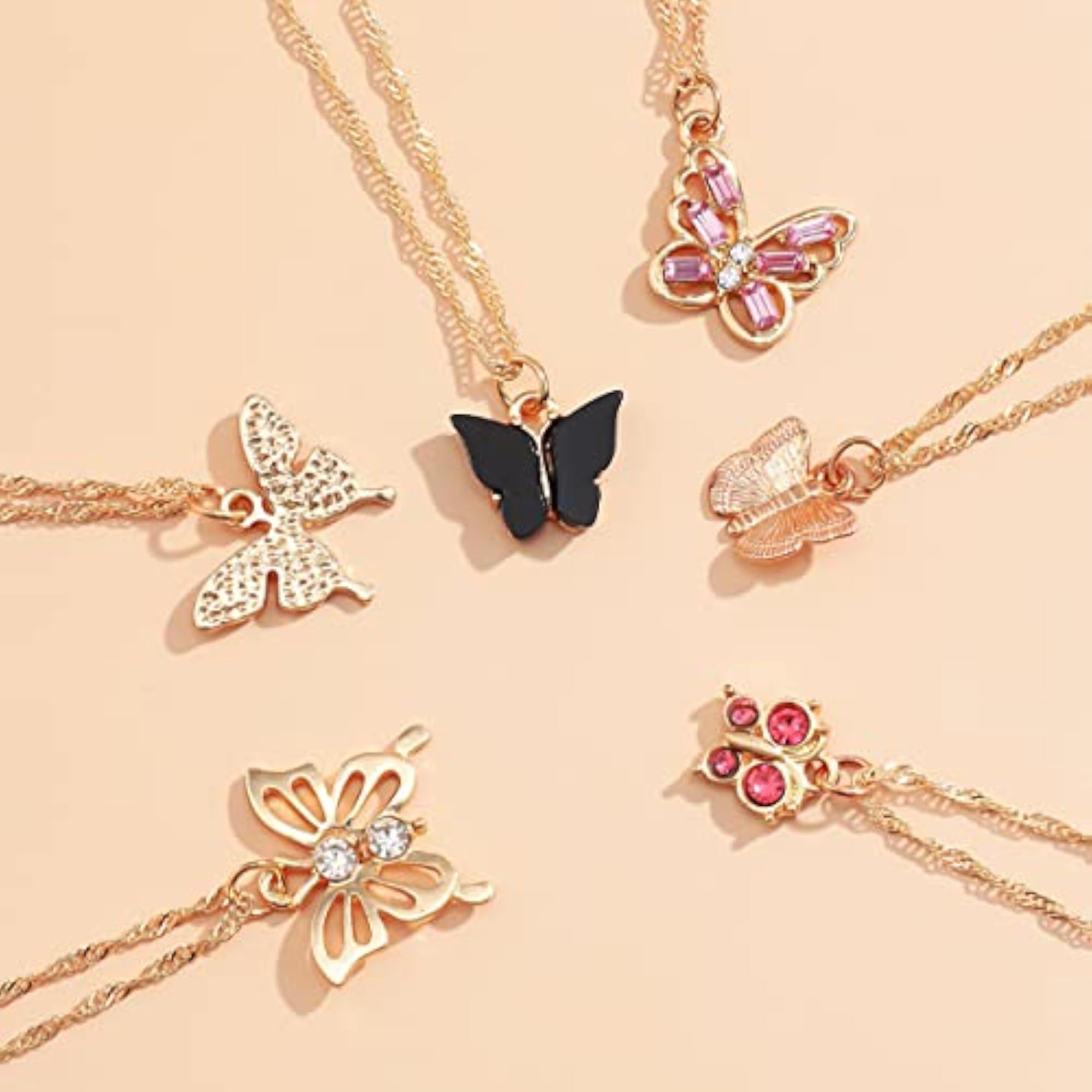 6 Butterfly Necklaces Set