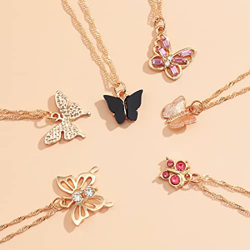 6 Butterfly Necklaces Set