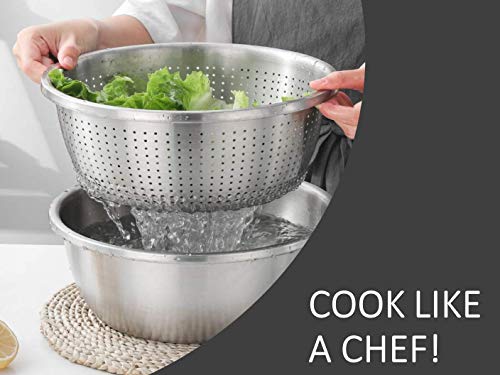metal Colander Stainless Steel - pasta strainer for kitchen, Ideal for Vegetables Fruits or salad mixing, Heavy Duty & Dishwasher Safe (12.6" Diameter x 5.04" High)