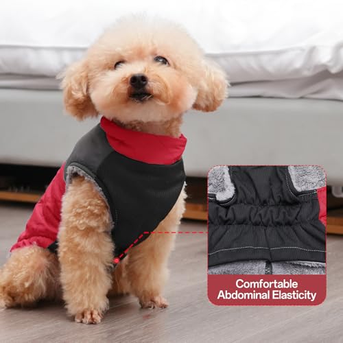 JoyDaog Warmer Fleece-Hundemantel für kleine Hunde, D-Ringe, wasserdichte Welpenjacke für den kalten Winter, Rot, Größe XS