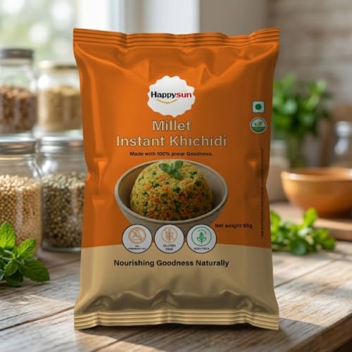 Image of HAPPYSUN Millet Instant Khichdi | Ready to Cook Meal | Roasted Jowar & Vegetables | 60g | Pack Of 2