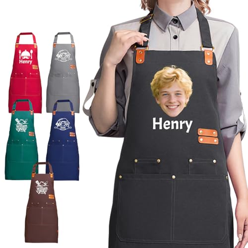 XSTZR Tablier Personnalisé pour Homme et Femme avec Nom, Logo et Photo – 4 Poches – Idéal pour Cuisiniers et Amateurs de Café (noir)