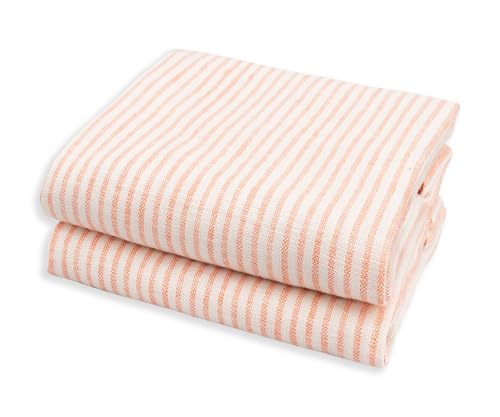 Rust Linen Dish Towels, Linen Kitchen Towels - 100% Pure Linen Hand Towels (18 x 28 inches), Striped Dish Towels, Kitchen Dishtowels, Tea Towels for Washing Dishes, French Striped Towels Set of 2