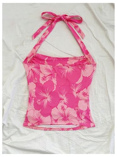 WDIRARA Girl's Floral Ruched Halter Top Sleeveless Tie Backless Vacation Tank Tops2