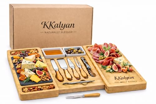 KKALYAN Planche Apero Extensible en Bambou avec Accessoires – Plateau Apéritif Dinatoire XXL 6...
