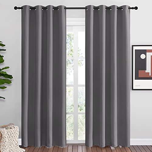 Image of NICETOWN Blackout Curtains Panels for Bedroom - 3 Pass Microfiber Noise Reducing Thermal Insulated Solid Ring Top Blackout Window Drapes (2 Panels, 55 x 86 Inch, Gray)