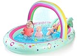 SULIFEEL Rainbow Unicorn Inflatable Play Center Kiddie Pool with Slide and Sprinkler for Children, 96''x59''x39''in Baby Pool for Backyard and Garden