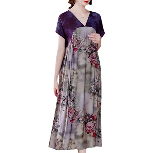 Robe en soie vintage violette haut de gamme et élégante pour femme silhouette L