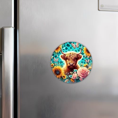 Imán decorativo redondo con diseño de vaca y flores miniatura 6