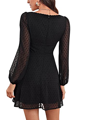 LYANER Women's Polka Dots Square Neck A line Long Sleeve Swiss Dots Mini Dress2