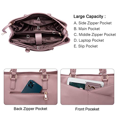 Image of Laptop Tote Bag for Women 15.6 Inch Waterproof Leather Computer Laptop Bag Women Business Office Work Bag Briefcase Large Travel Handbag Shoulder Bag
