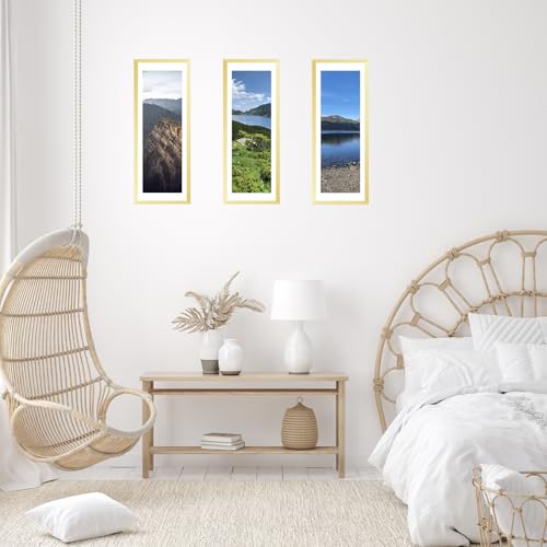 Image of JCJMY 9x27 Picture Frame with 8x24 Mat, Display Photo 8x24 with Mat or 9 x 27 Without Mat, Wall Hanging Large 9 by 27 Poster Frame with Plexiglass, Gold