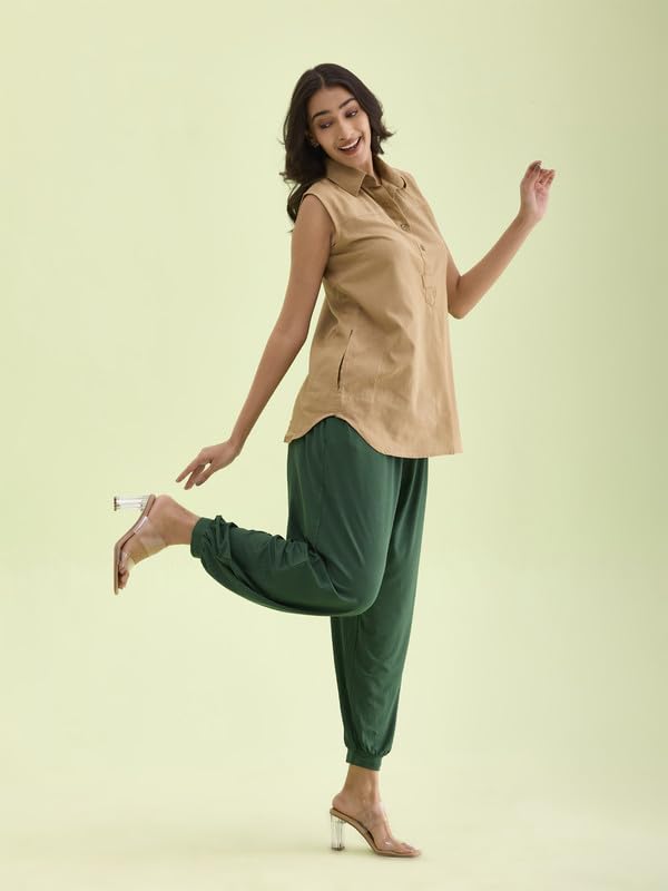 Image of GO COLORS Women Mid Rise Viscose Harem Pants | Wrinkle Free, Relaxed Fit, Free Size