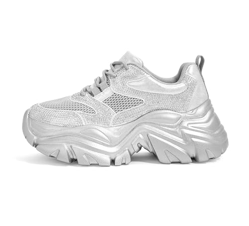 Image of K KIP WOK Chunky Sneakers for Women Fashion Platform White Leather Casual Dad Shoes Comfortable Wedge Walking Sport Sneakers | White Leather Casual Dad Shoes Comfortable Wedge Walking Sport Sneakers