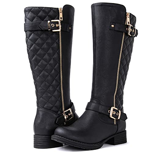 GLOBALWIN Women's Quilted Knee High Boots Low Heel Comfortable Fashion Dressy Riding Boots For Women2