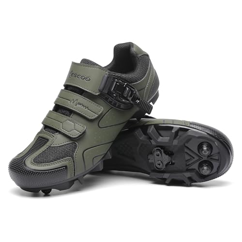 Image of KESCOO Mens Mountain Bike Shoes with 2-Bolts SPD Cleats Included, Cycling Shoes with Quick Ratchet Buckle Indoor Outdoor Riding Biking