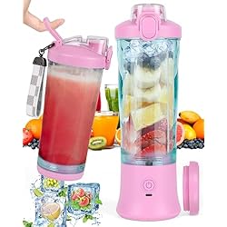 Batidora De Vaso Mx Onda Dreamhigh® Batidora de Vaso Portatil, 600ml Licuadora Portátil con 6 Cuchillas, 4000 mAh Mini Licuadora Recargable Para el Hogar, la Oficina, el Camping y Los Viajes