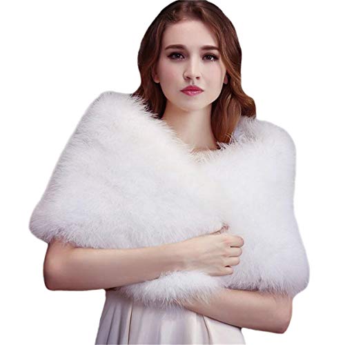 KAISHIN Casual Solid Ostrich Feather Shawl Wrap for Women Bride Wedding Stoles Ladies Real Turkey Fur Scarves Shawls