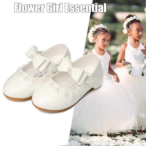 Little Flower Girls Shoes Ankle Strap Soft Round-Toe Bow Dress Mary Jane Ballet Flats(Toddler/Little/Big Kid)3